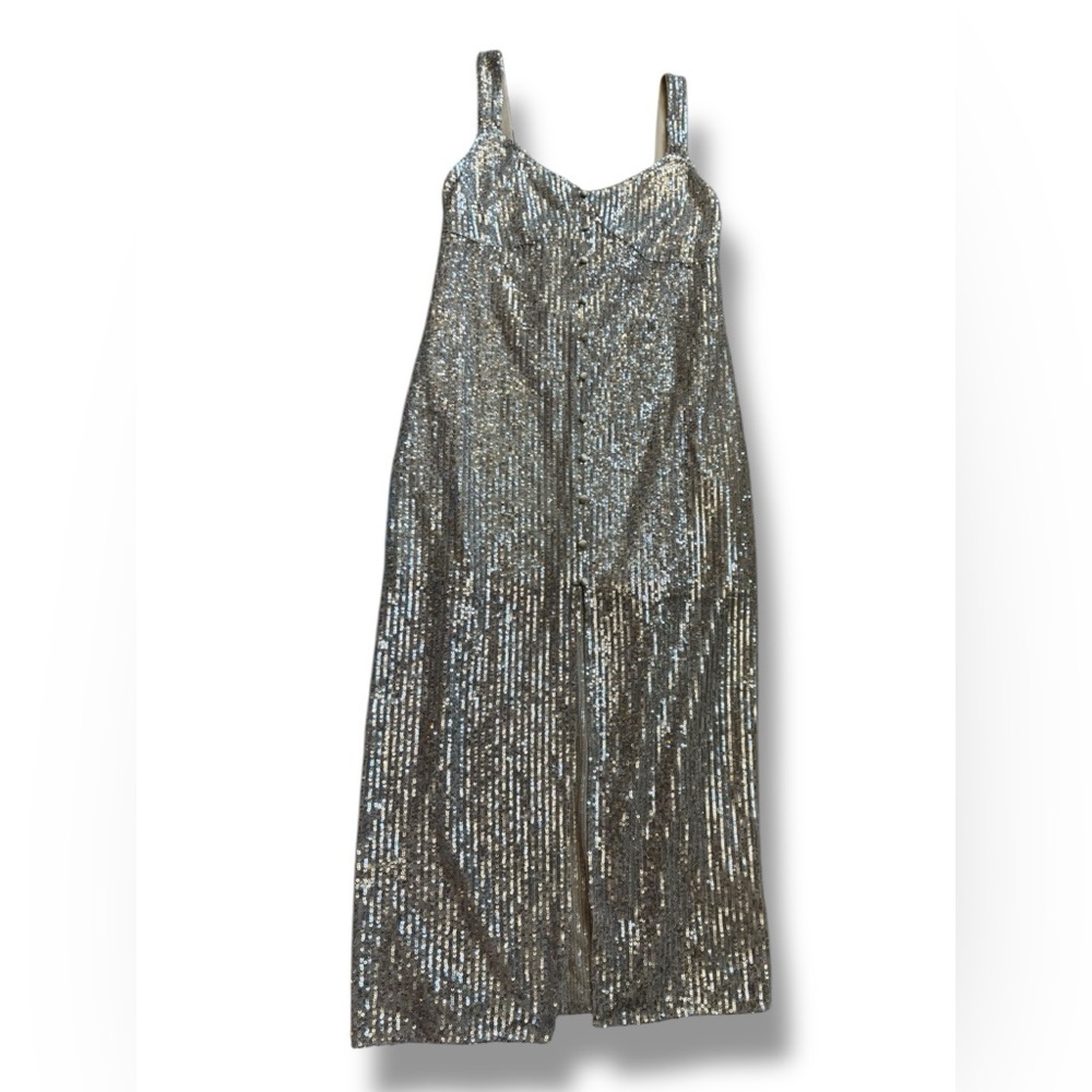 Zara NWT Gold Sequin Sparkle Sequin Midi Dress with Slit size S - Picture 5 of 11